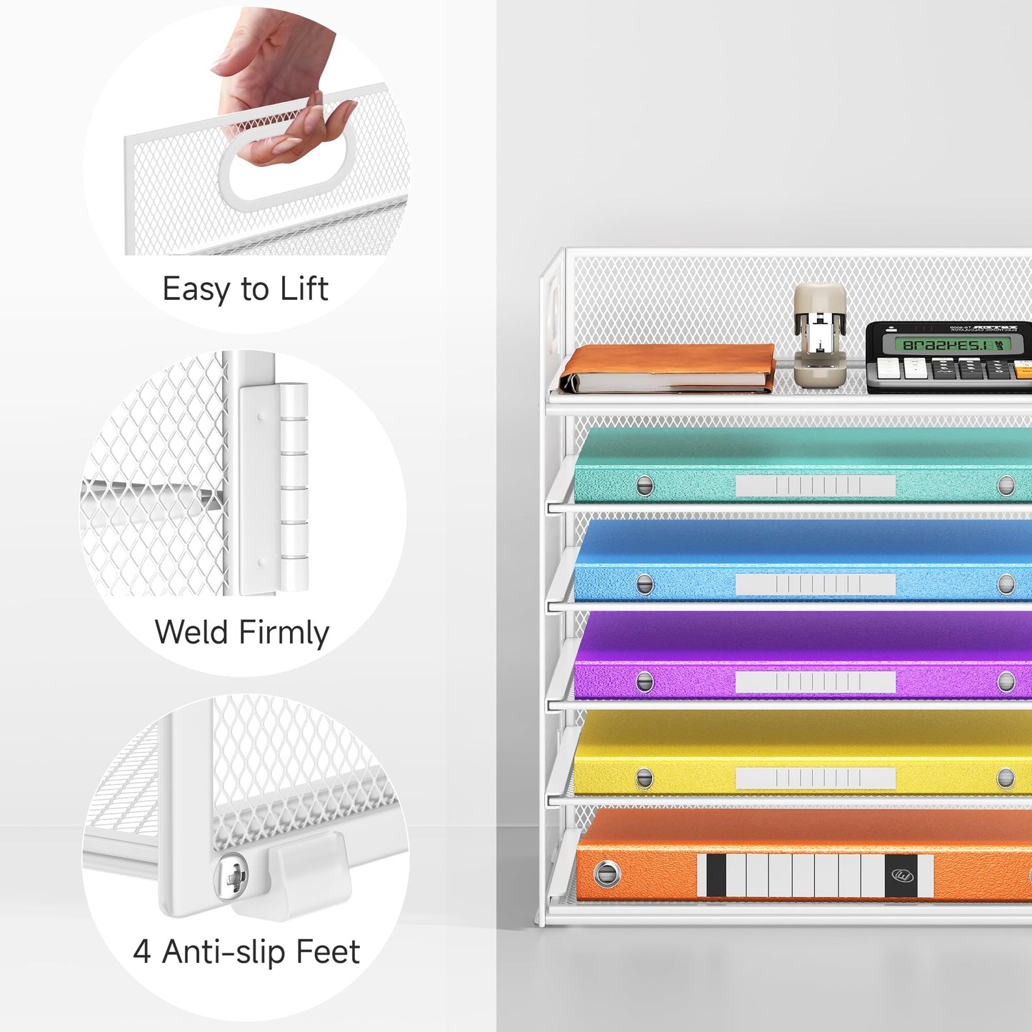 6 Tray Paper Organizer Letter Tray with Handle - Mesh Desk File Organizer, Paper Sorter Organizer