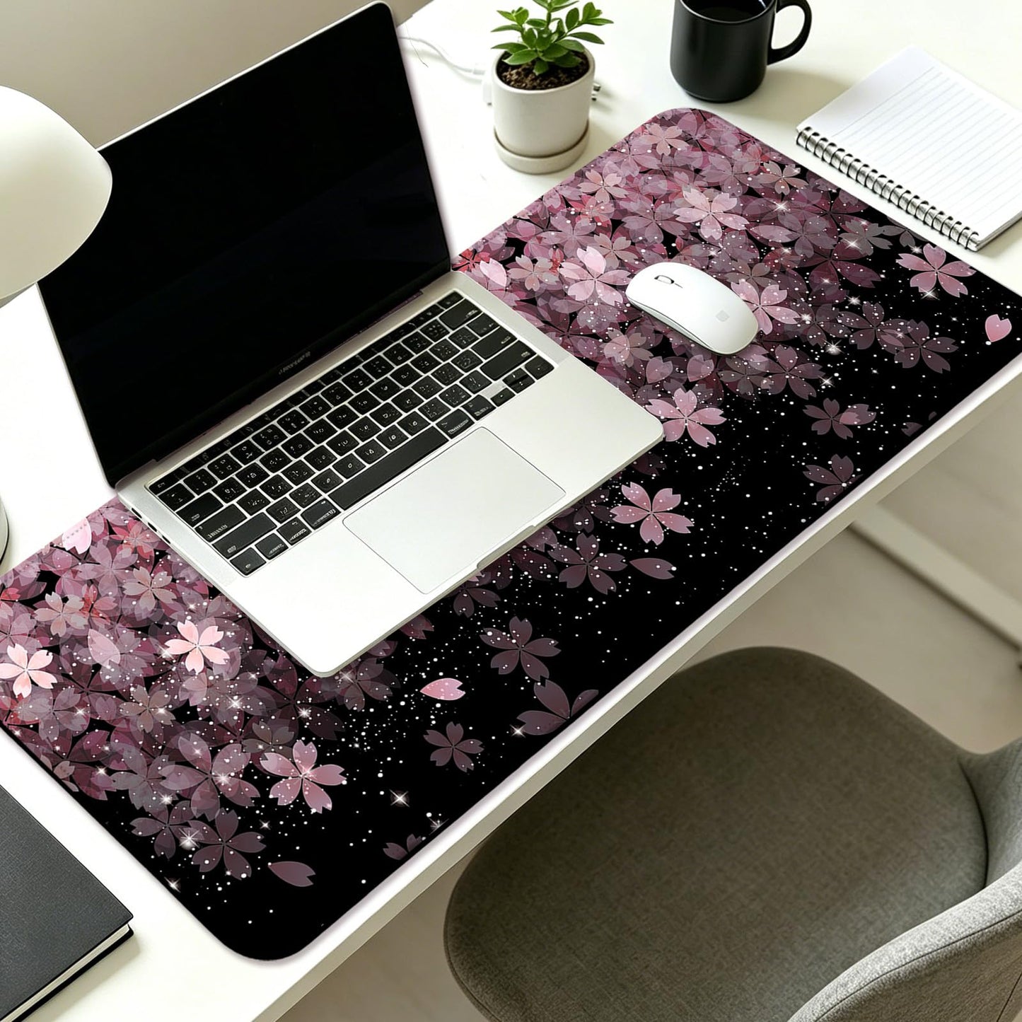 JIANG100 Japanese Cherry Blossom Gaming Desk Mat, Extended Flower Mouse Pad