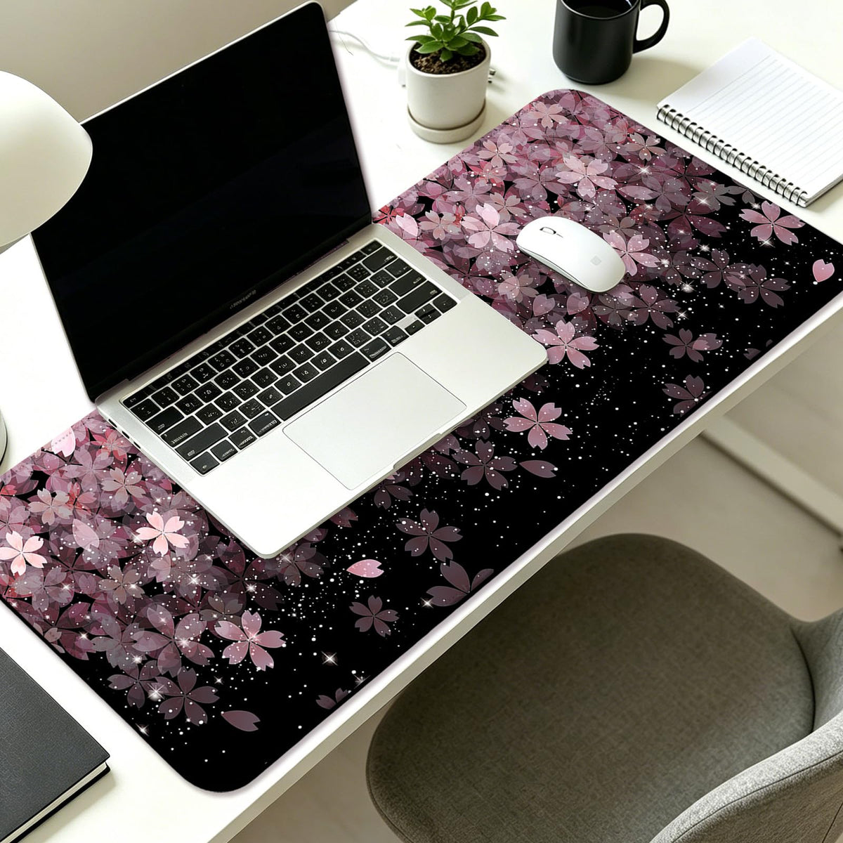 JIANG100 Japanese Cherry Blossom Gaming Desk Mat, Extended Flower Mouse Pad