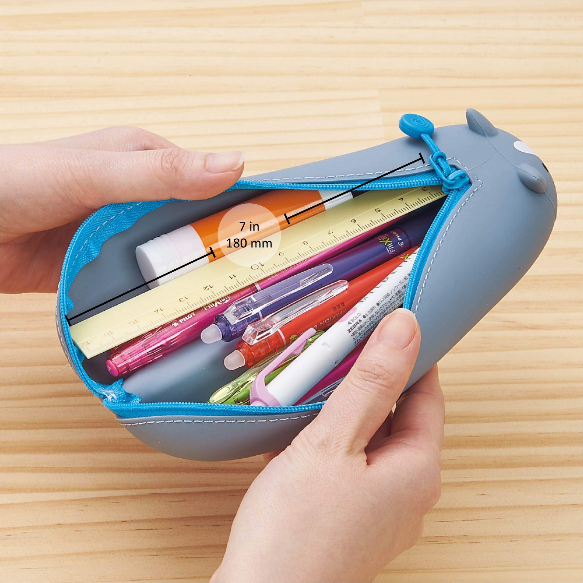 LIHIT LAB PuniLabo Zipper Pen Case/Pouch, Horizontal, 2.5" x 7.9", Gray Cat (A7781-4)