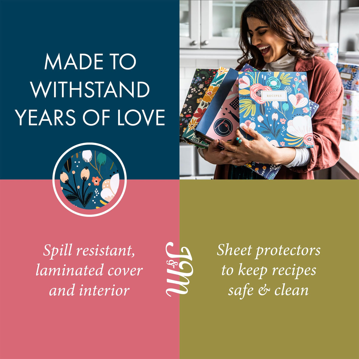 Jot & Mark 8.5"" x 11"" Sturdy 3 Ring Recipe Binder with Spill-Proof Clear