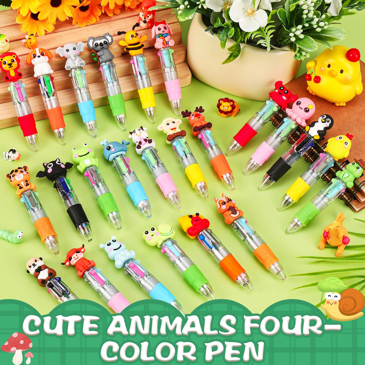 SZCECHRE 48 Pcs Animal Pens Multicolor Pen in One 4-in-1 Cute Pens Bulk for Kids,Ballpoint Pen with