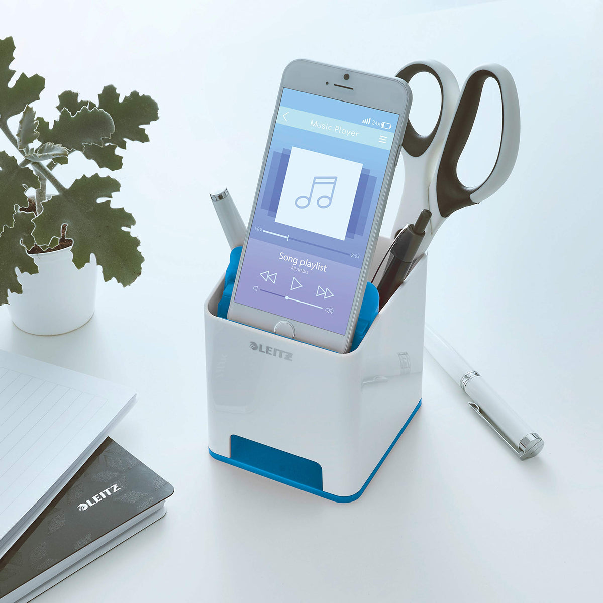 Leitz Sound Pen Holder, Phone Amplifier, Wow Range, White/Metallic Blue,53631036