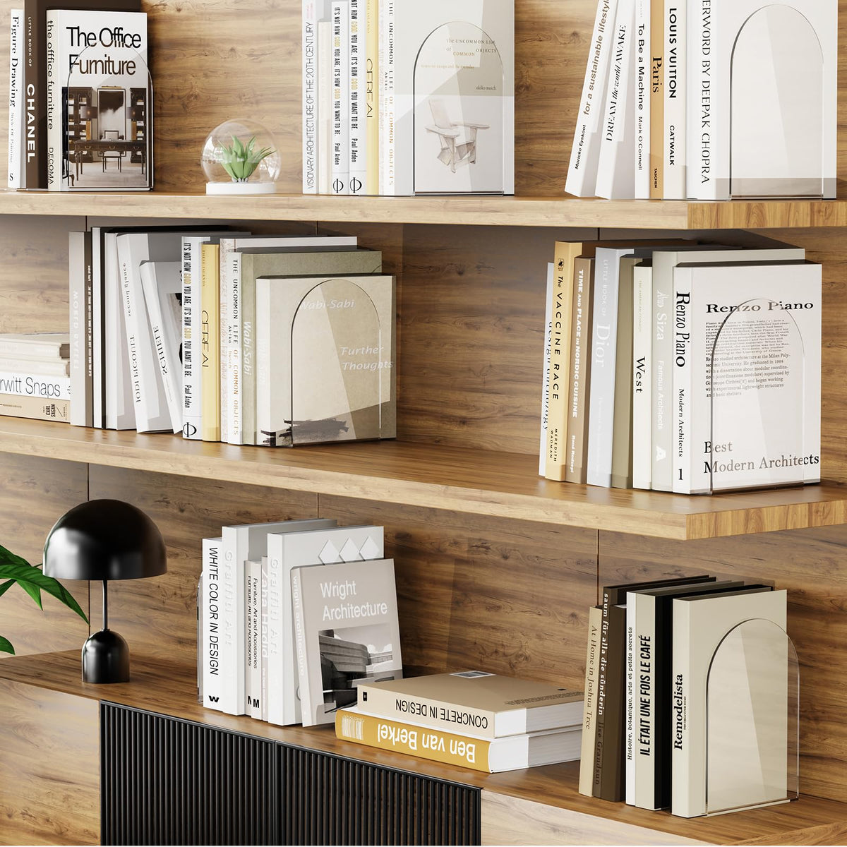 Acrylic Book Ends 8 Pcs, Clear Bookends, Bookend Organizer for Shelves