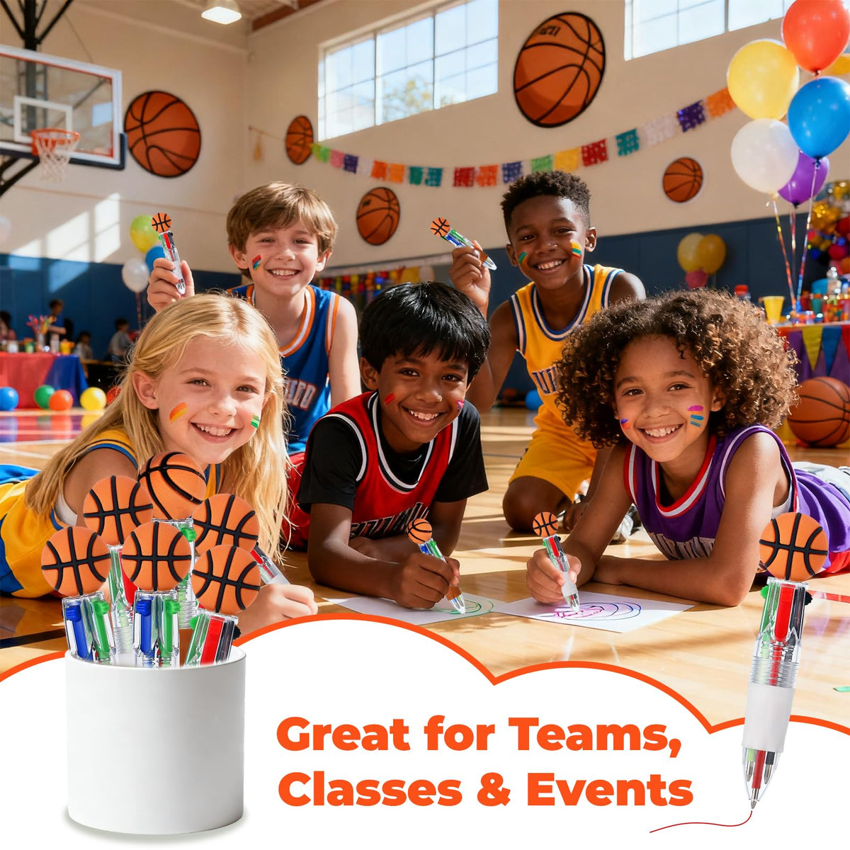 Zhirlyn Basketball Party Favors Basketball Pens Mini Multicolor Pen in One Cute Fun 4-in-1 Pens
