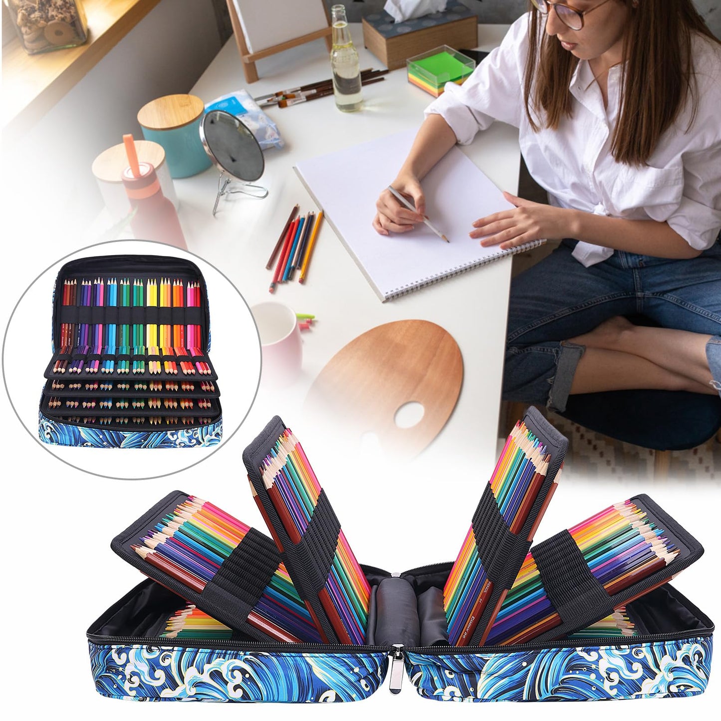 BOMKEE Large Capacity Pencil Case for Adults, 304 Slots Pen Case Pencil Case Multi Compartments
