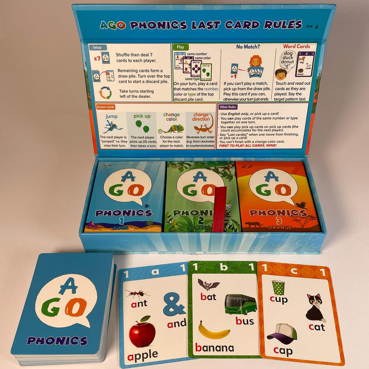 AGO Phonics Card Game for Kids – Learn to Read, 3 Levels, 162 Cards
