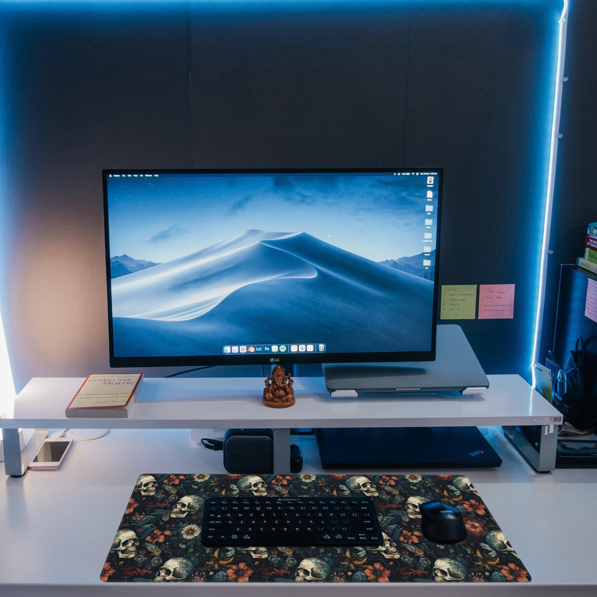 Desk Mat,Skulls with Flowers Large Gaming Mouse Pad XL,Skull Floral Desk Pad,Extended Big Computer