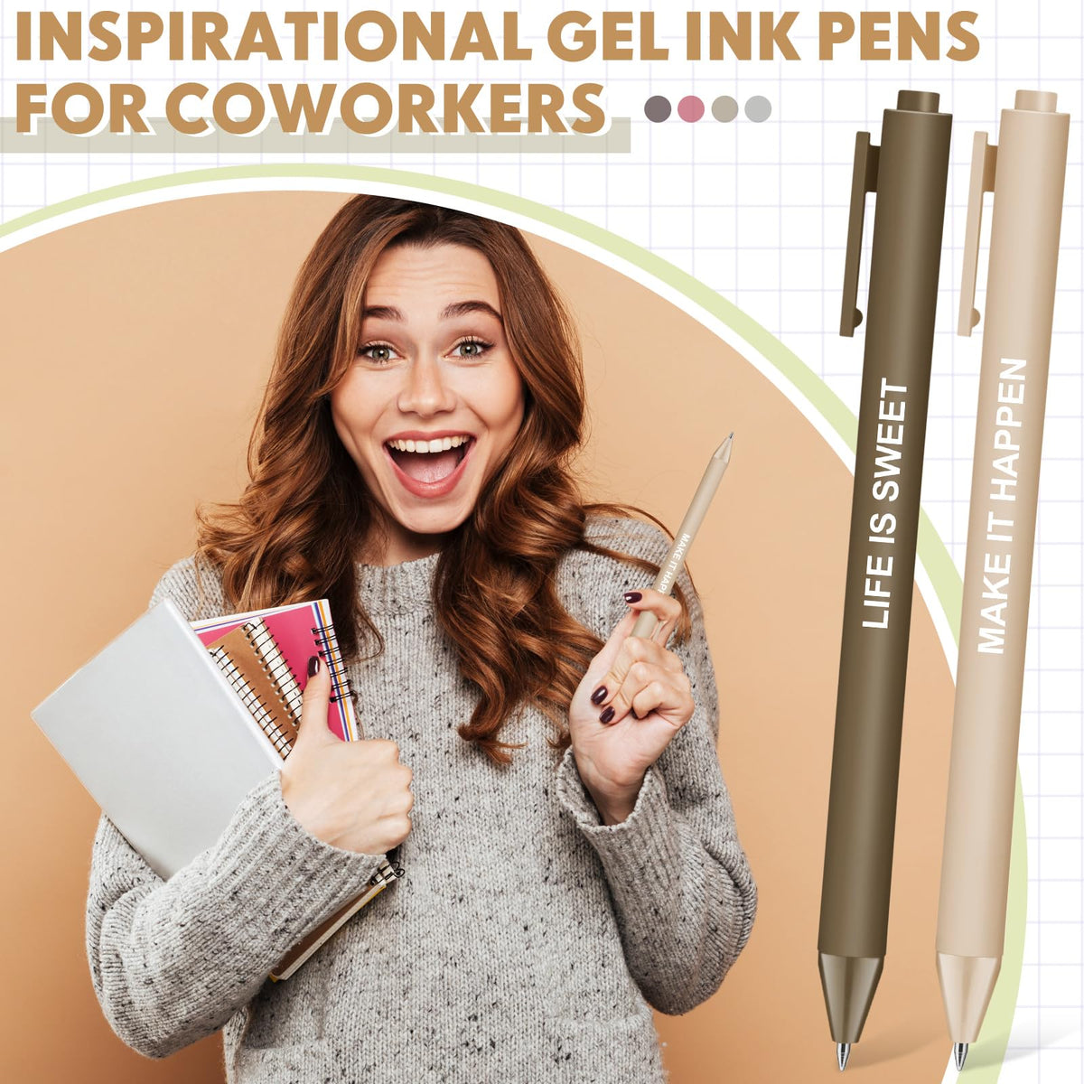 Crtiin 50 Pcs Inspirational Pens Bulk Morandi Color, Motivational