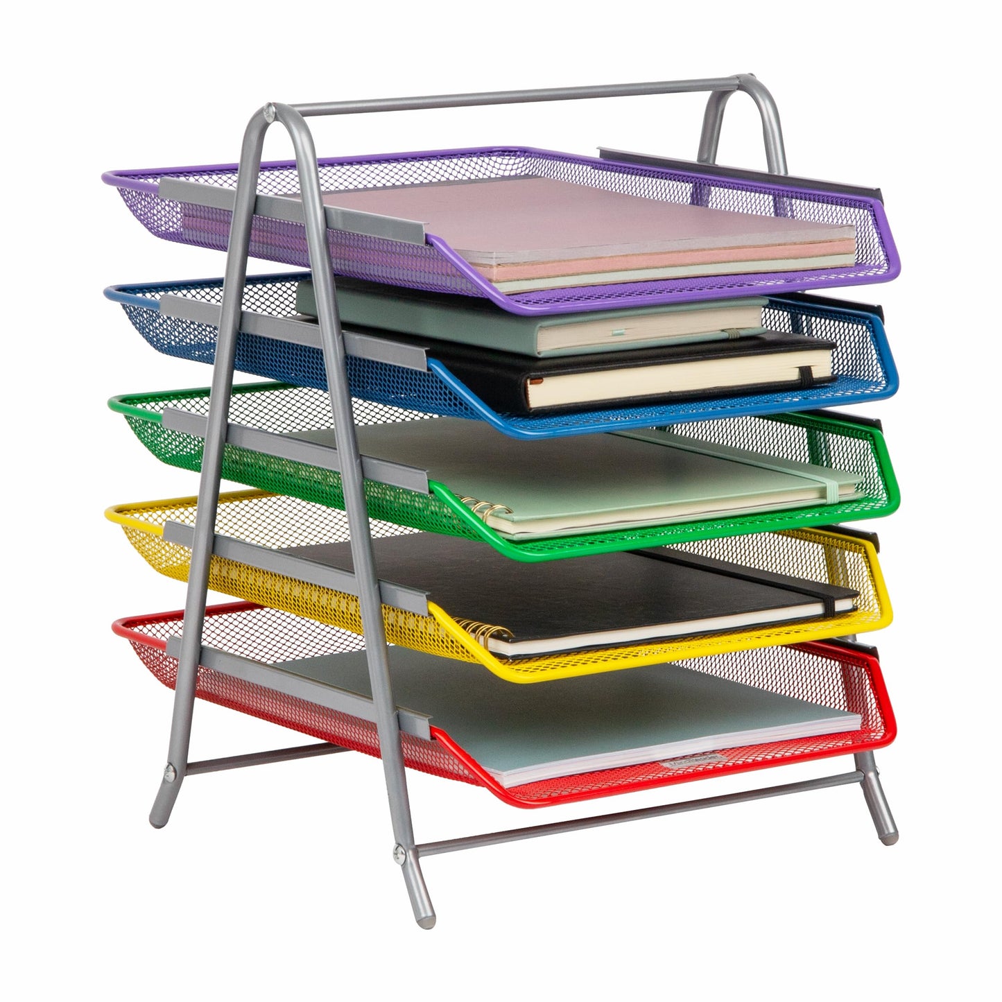 Mind Reader 5-Tier Paper Tray Organizer with Multicolor Trays, Classroom File Organizer for