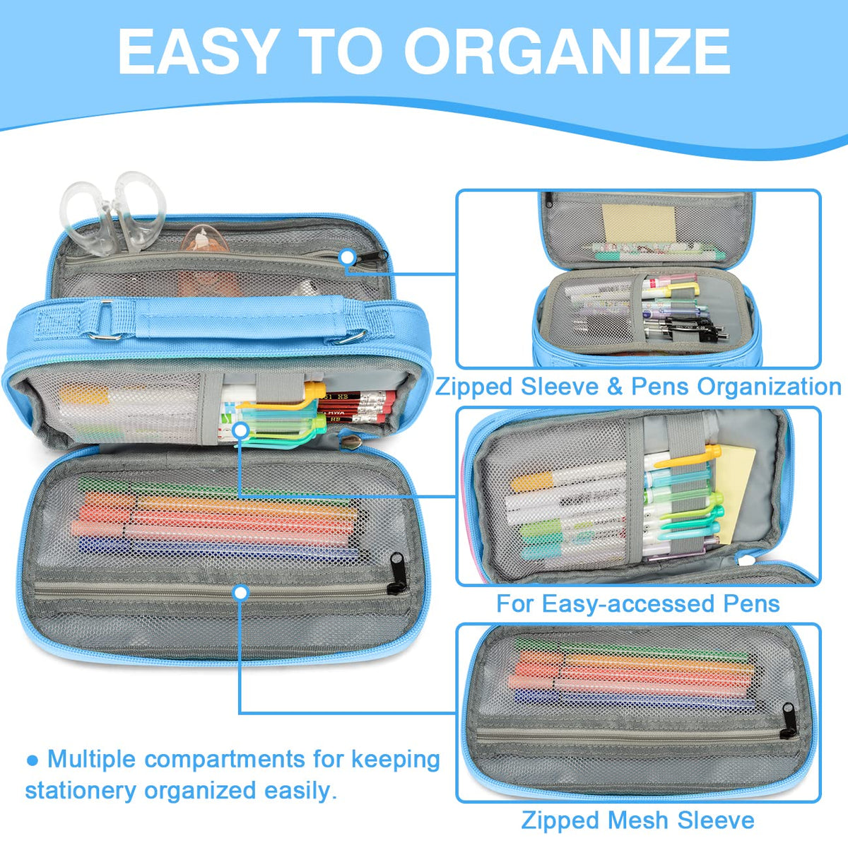 VASCHY Pencil Case, Aesthetic Kawaii Large Pencil Pouch Stationary Pencil Bag/Box for Preppy Middle