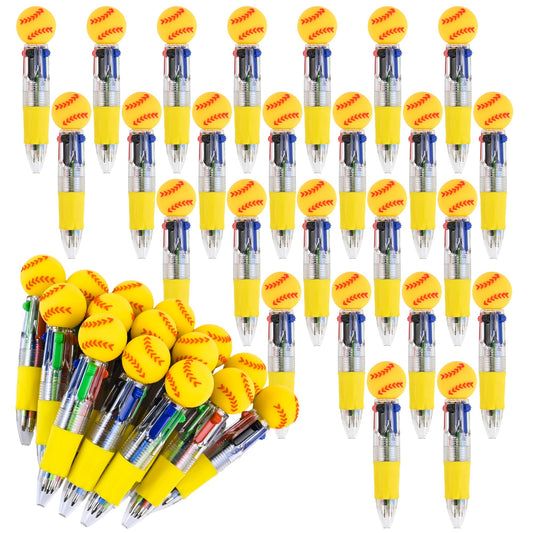 LiYiQ 25 Pcs Softball Multicolor Pen in One Cartoon Cute Fun 4-in-1 Cute Pens Bulk Kawaii Softball
