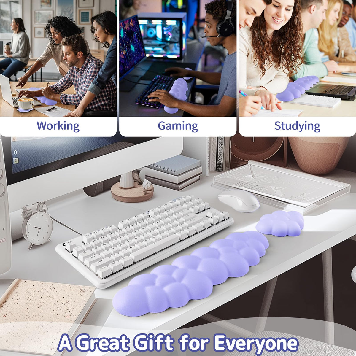 Sushret Cloud Wrist Rest Keyboard, Cloud Keyboard Wrist Pad Set with PU Leather Memory Foam, Cute
