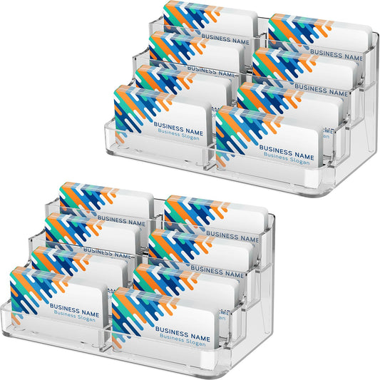 MaxGear 2 Pack Acrylic Business Card Holder, Card Display Stand, 8 Pockets