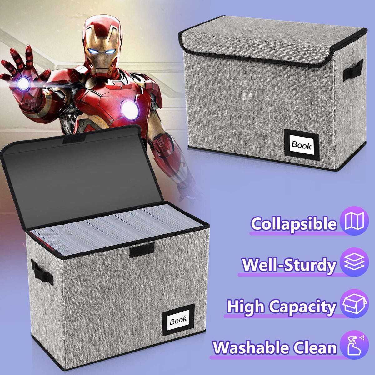 YNSZAS 5 Pack Comic Book Storage Boxes, 15.8" X 7.8" X 11.8", Collapsible Short Box, Holds 160-180