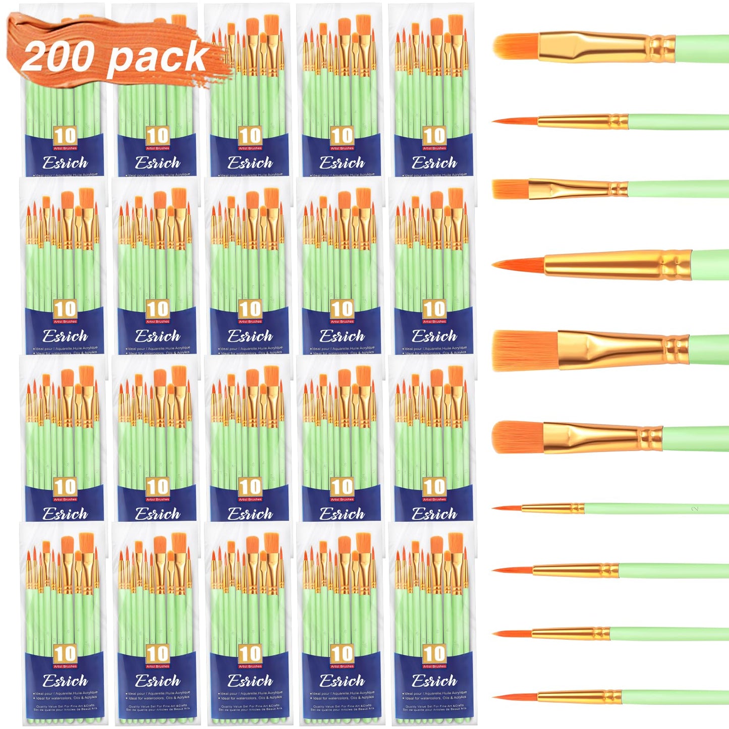 ESRICH 200PCS Paint Brushes, Paint Brush for Acrylic Painting