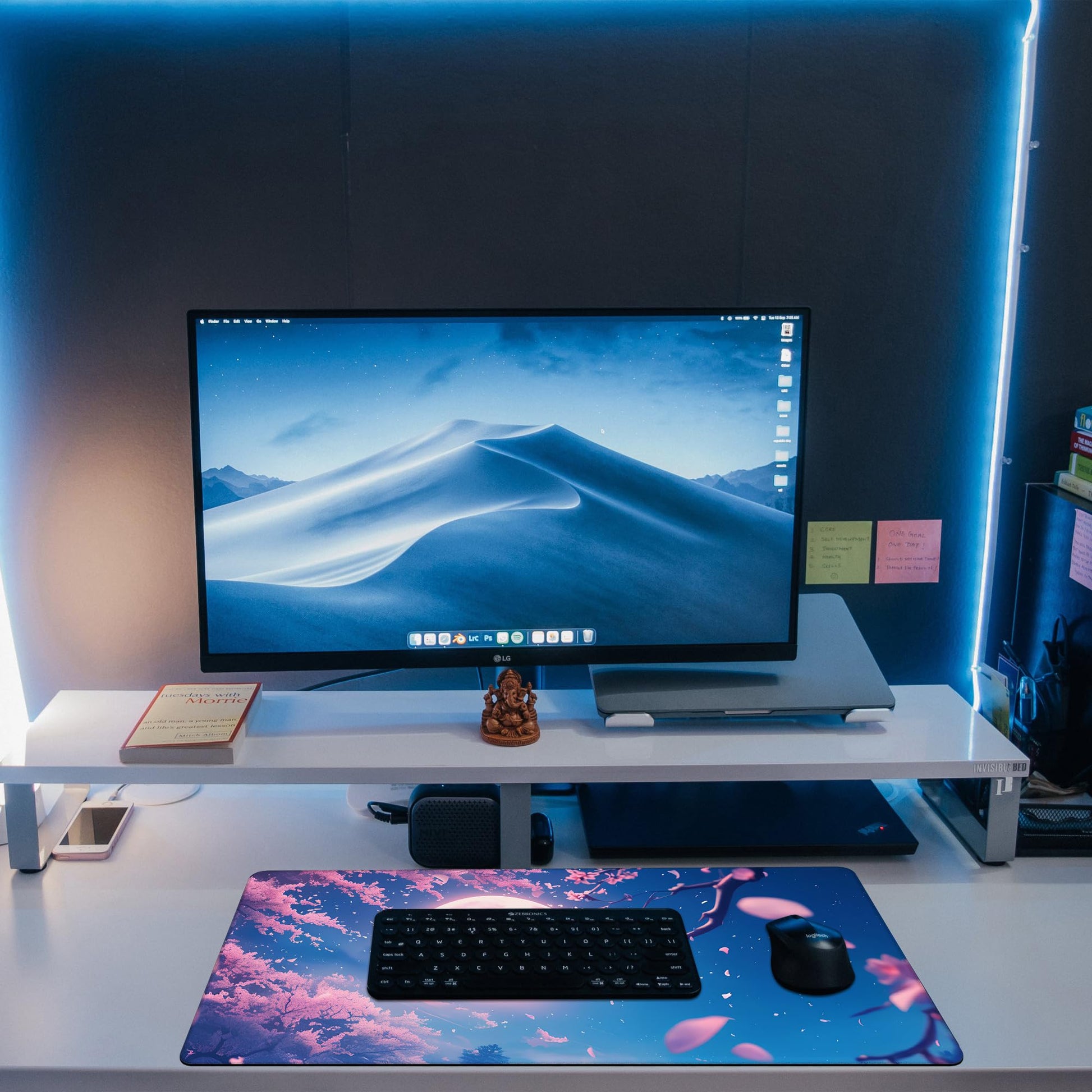 KOAIWPAE Large Gaming Mouse Pad for Desk, Falling Cherry Blossoms Desk Mat, Bright Full Moon Desk
