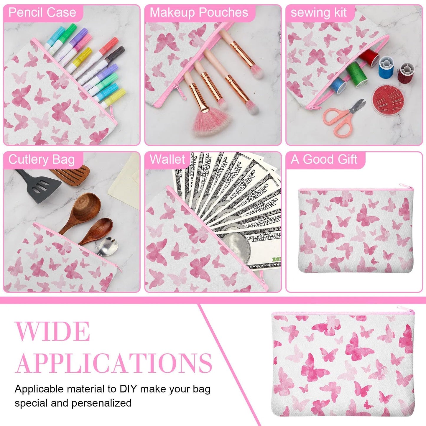 Frienda 50 Pcs Sublimation Blank Canvas Makeup Bags Bulk DIY Heat Transfer Canvas Pen Case Pencil