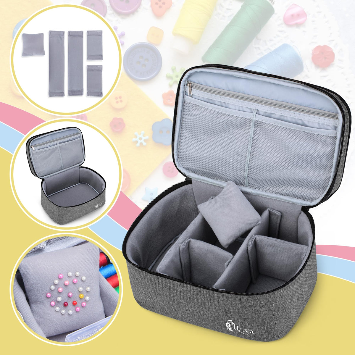 Luxja Double-Layer Large Sewing Organizer, Gray