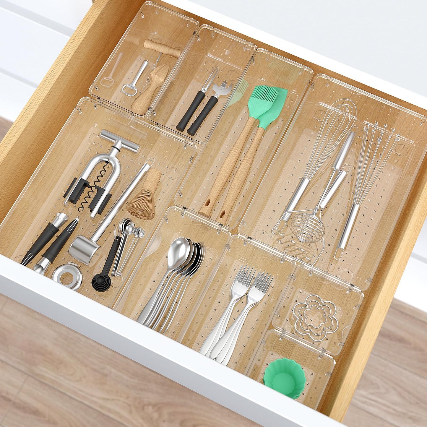 33 PCS Plastic Drawer Organizers Set, 4 Size Desk Drawer Organizer Trays