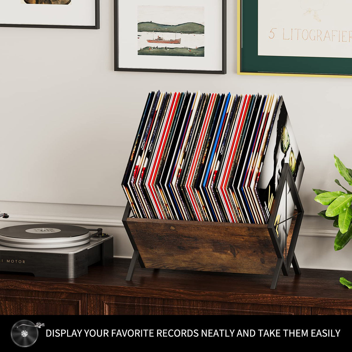 YINMIT Vinyl Record Holder, 80-100 LP Vinyl Record Storage Rack, Quick Assembly Vinyl Record