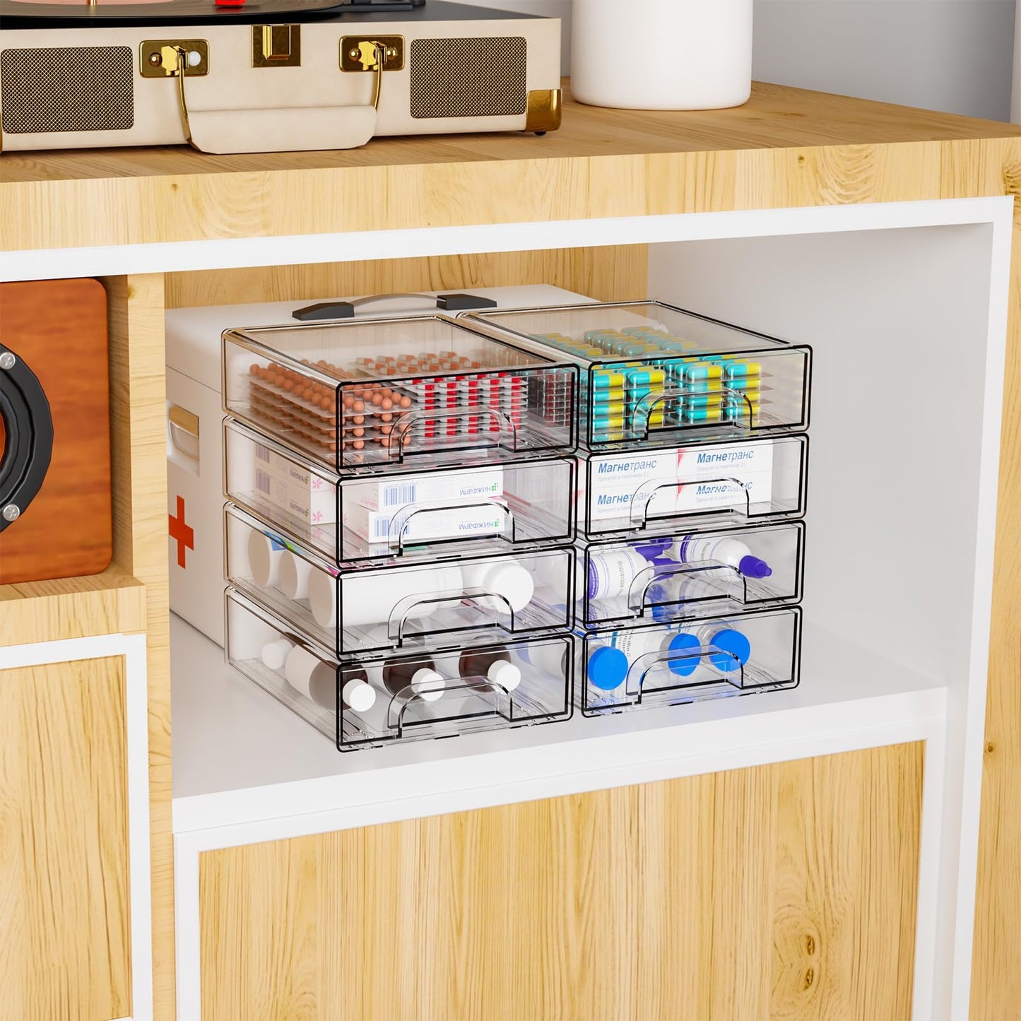 Yieach 2.2'' High Small Clear Stackable Storage Drawers,4 Pack Desk Organization and Storage