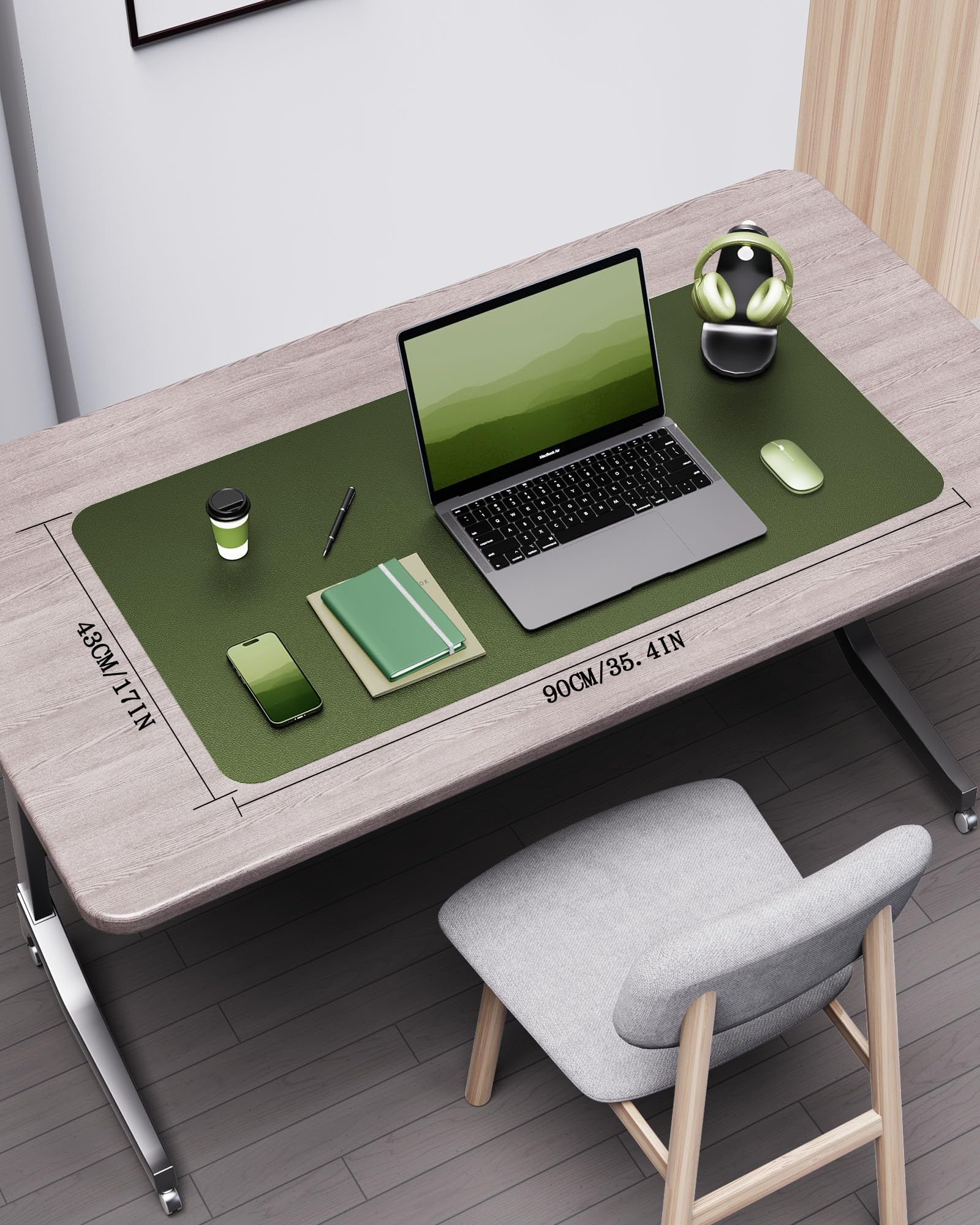 YSAGi Double-Sided Desk Pad, 35.4"x17"Leather Desk Mat, Eco Cork Desk Pad Protector,Large Mouse