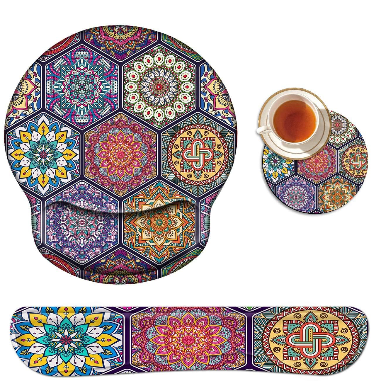 BEOTIWAD Memory Foam Mouse Pad Wrist Rest Set,Colorful Mandala