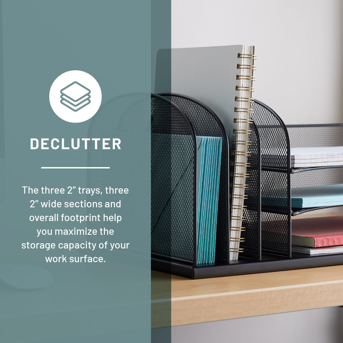 Safco Onyx Desk Organizer, 3 Vertical Compartments and 3 Trays, Office and Classroom Mailbox
