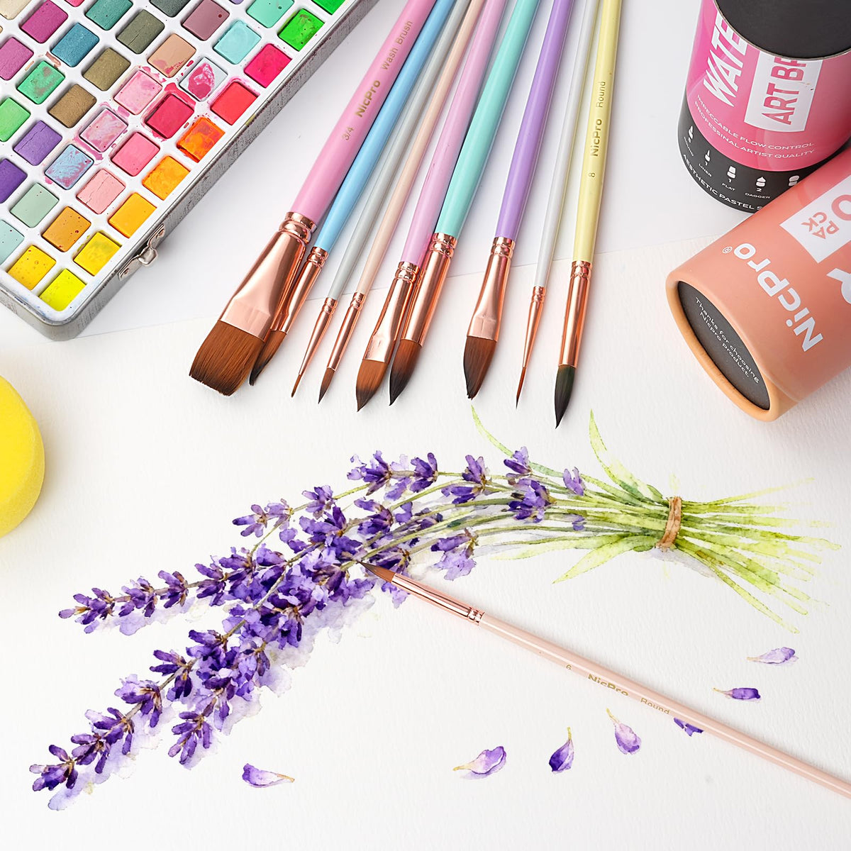 Nicpro 10PCS Watercolor Brushes, Aesthetic Professional Watercolor Paint Brush Set, Water Color