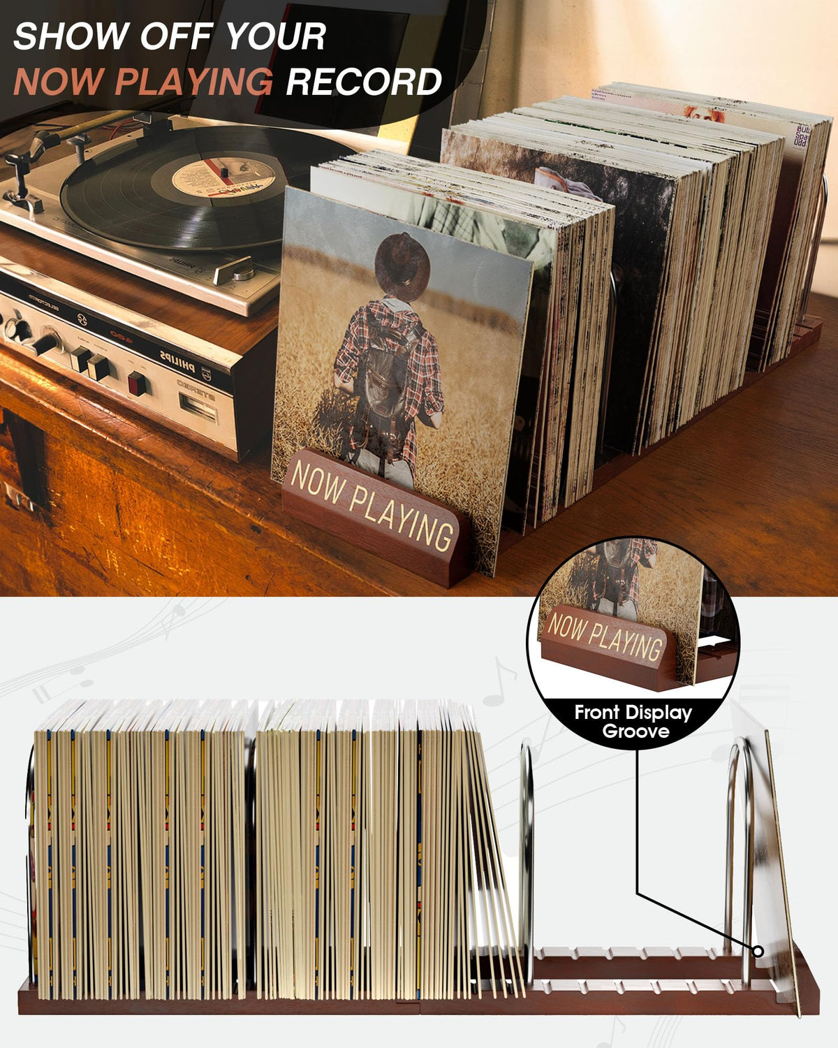 BS-VOG Now Playing Vinyl Record Holder Storage Fits 150 LPs, Gift Package