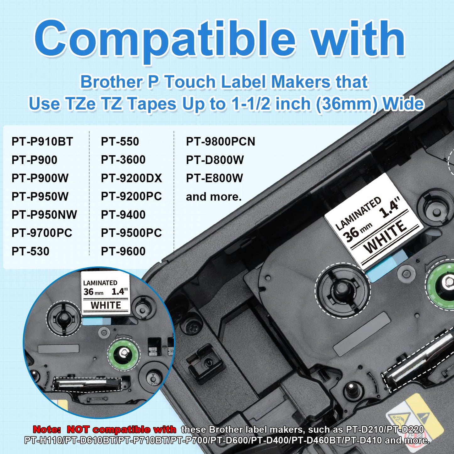 36mm Label Tape TZe-261 Replacement for Brother P Touch TZe TZ Tape 1.4''