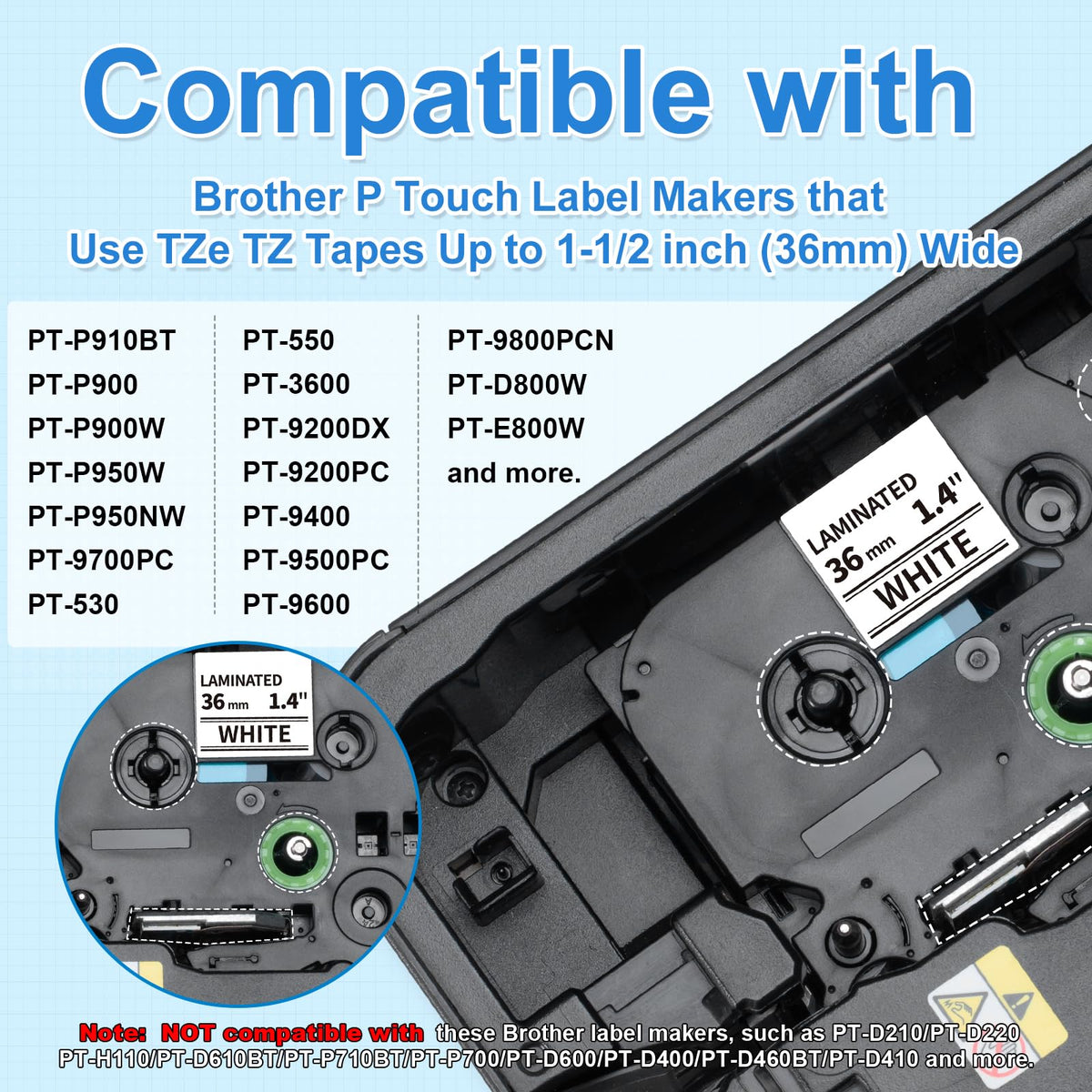 36mm Label Tape TZe-261 Replacement for Brother P Touch TZe TZ Tape 1.4''
