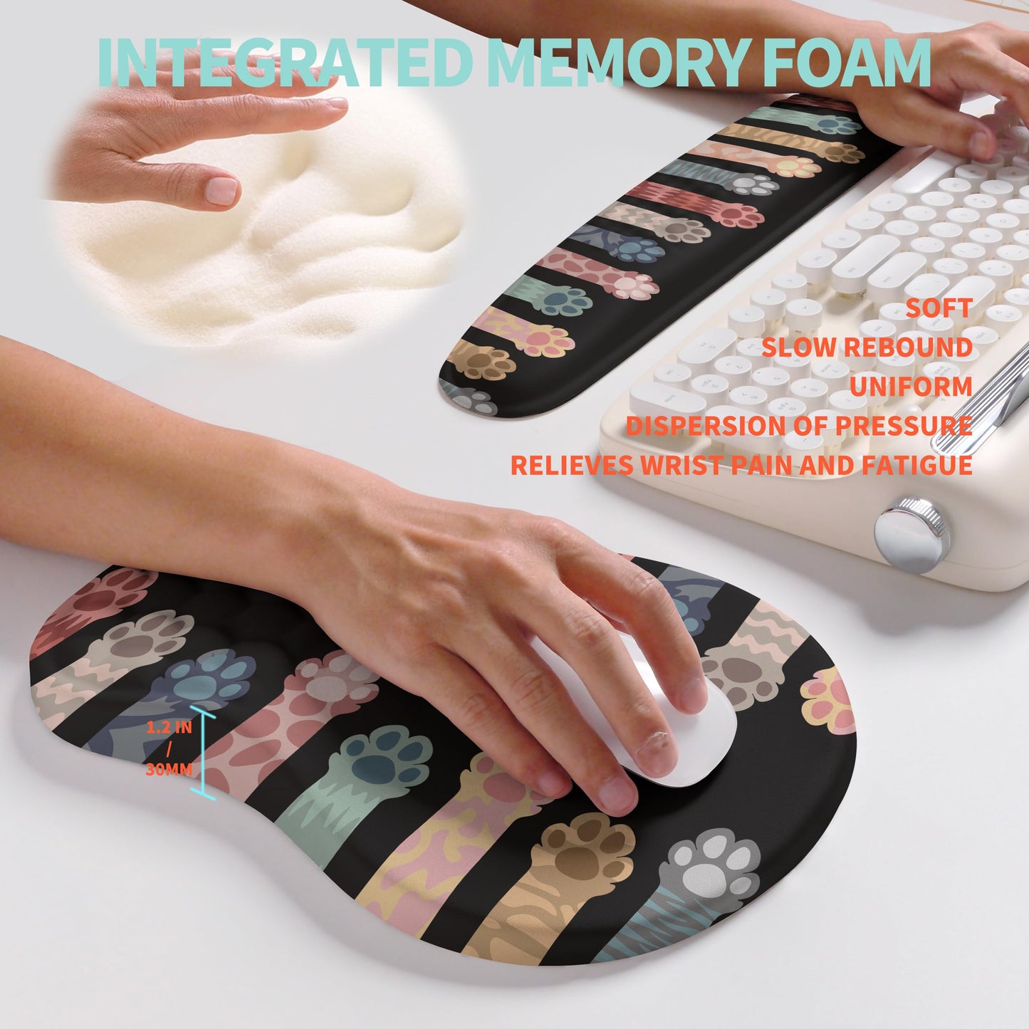 KUOSGM 2-in-1 Ergonomic Set, Wave Rise Keyboard Wrist Rest and Massage Bulge Slope Mouse Pad Wrist