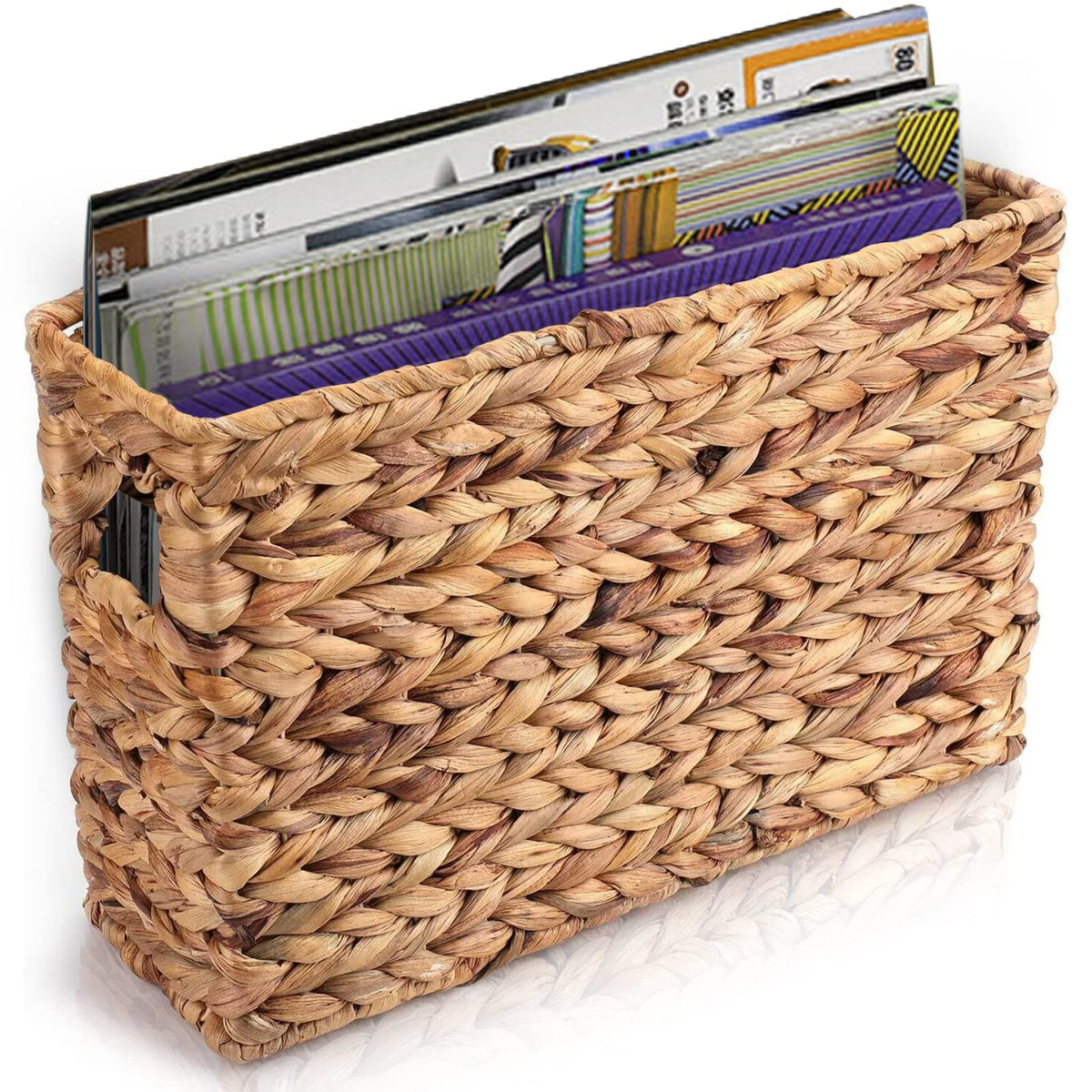 Yesland Hand-Woven Narrow Water Hyacinth Holder Wicker Basket, 15.5 x 5.5 x 9.75 Inch Decorative