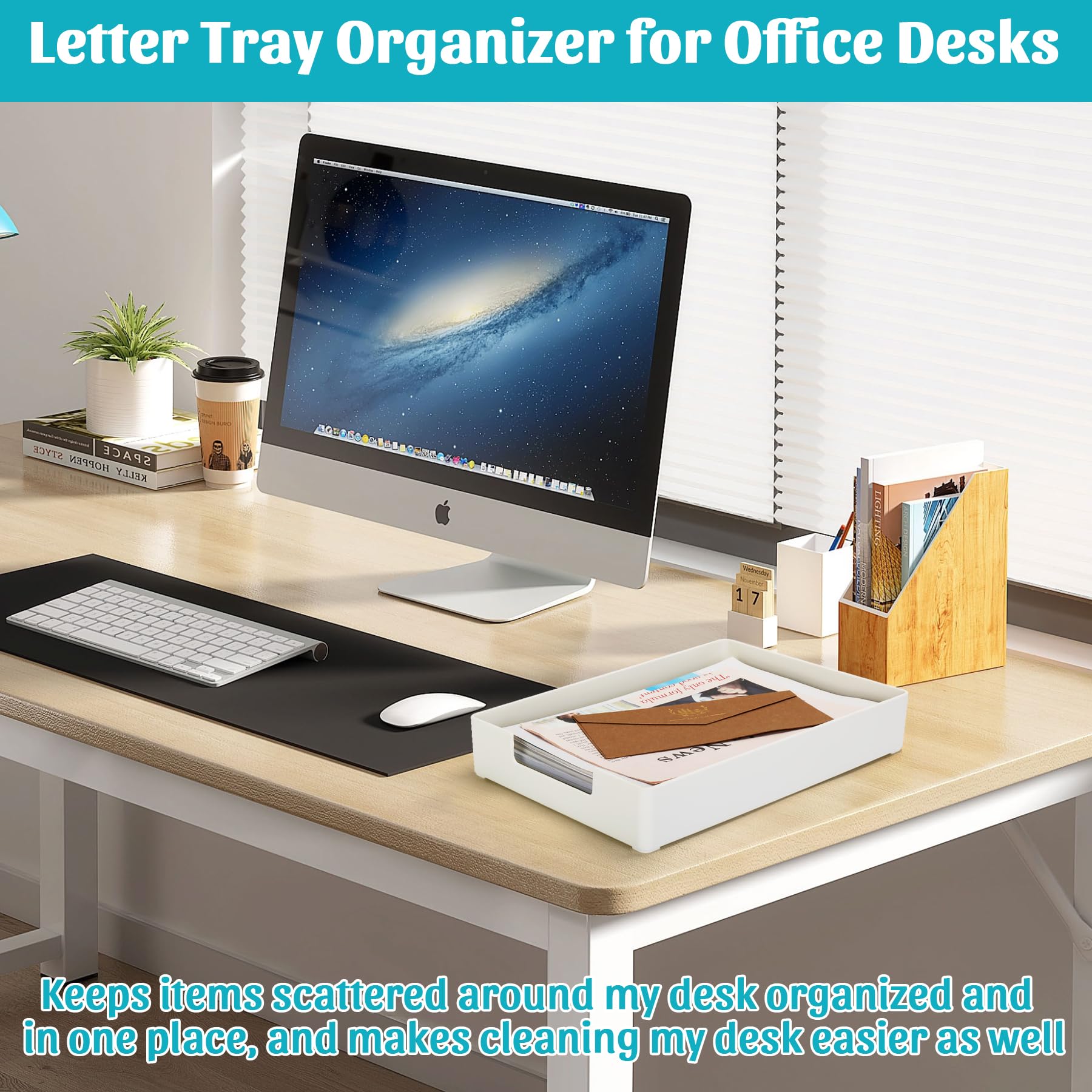 AZFUNN Paper Tray Organizer for Desk, Office Letter-Size Trays, White 2 PCS