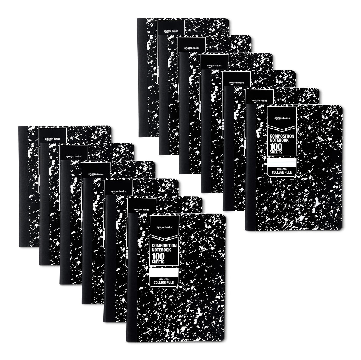Amazon Basics Composition Notebook, College Ruled, 100 Sheets, 9.75" x 7.5", Marble Black, 12-Pack