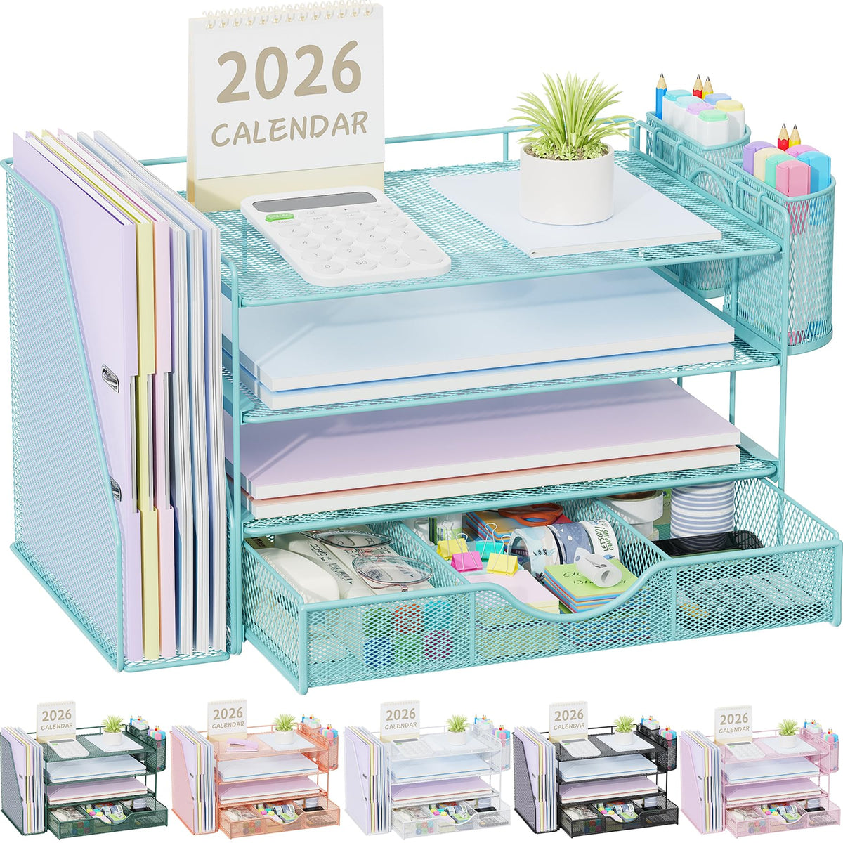gianotter Desk Organizers and Accessories with File Holder, 4-Tier Desk Accessories & Workspace