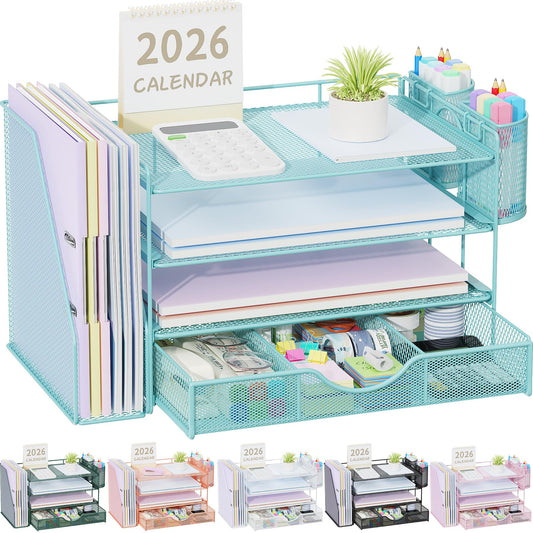 gianotter Desk Organizers and Accessories with File Holder, 4-Tier Desk Accessories & Workspace