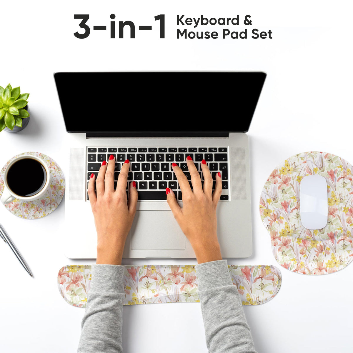 RICHEN Wrist Rest Support for Mouse Pad&Keyboard Set, 3-in-1 Computer Mousepad,Keyboard Wrist Rest