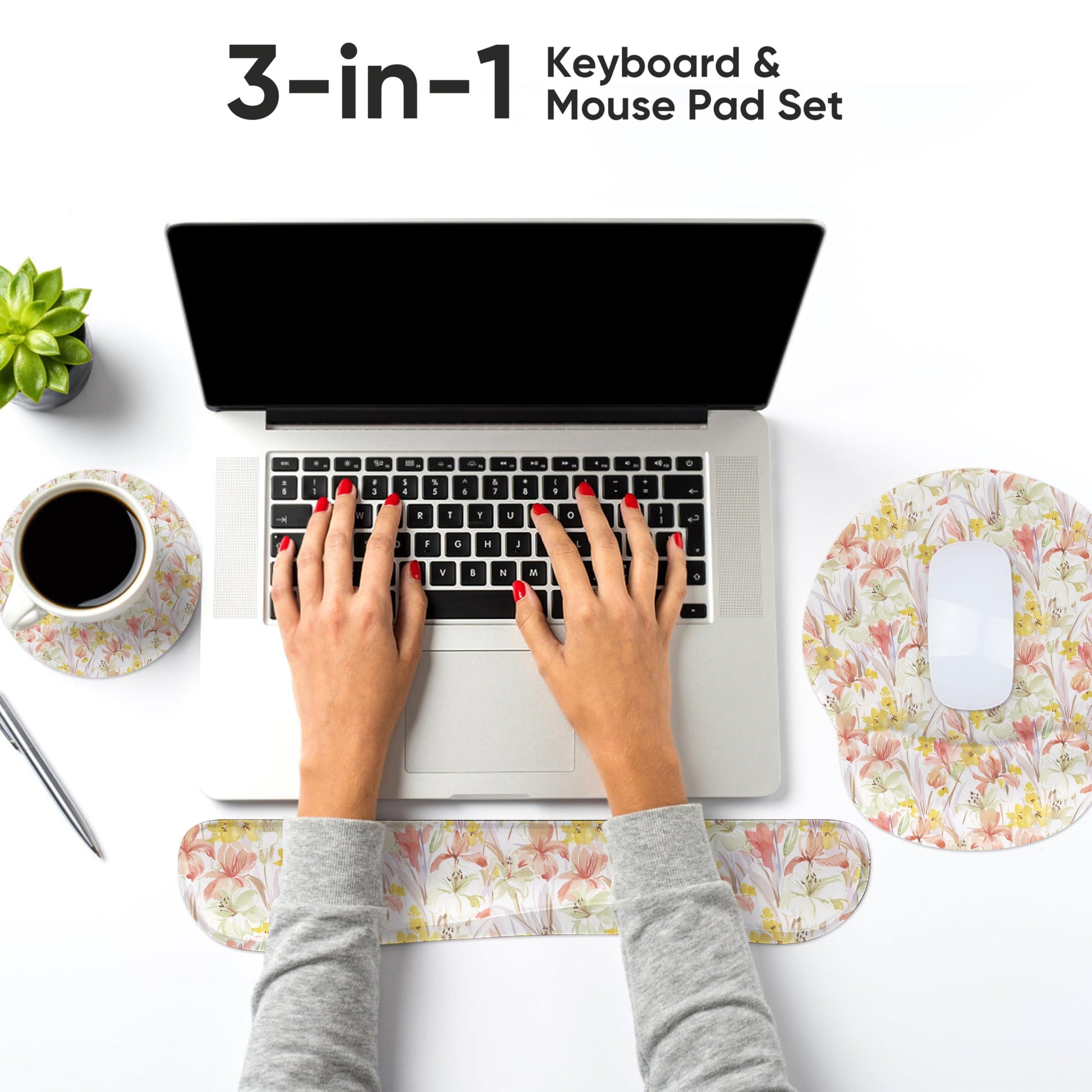 RICHEN Wrist Rest Support for Mouse Pad&Keyboard Set, 3-in-1 Computer Mousepad,Keyboard Wrist Rest