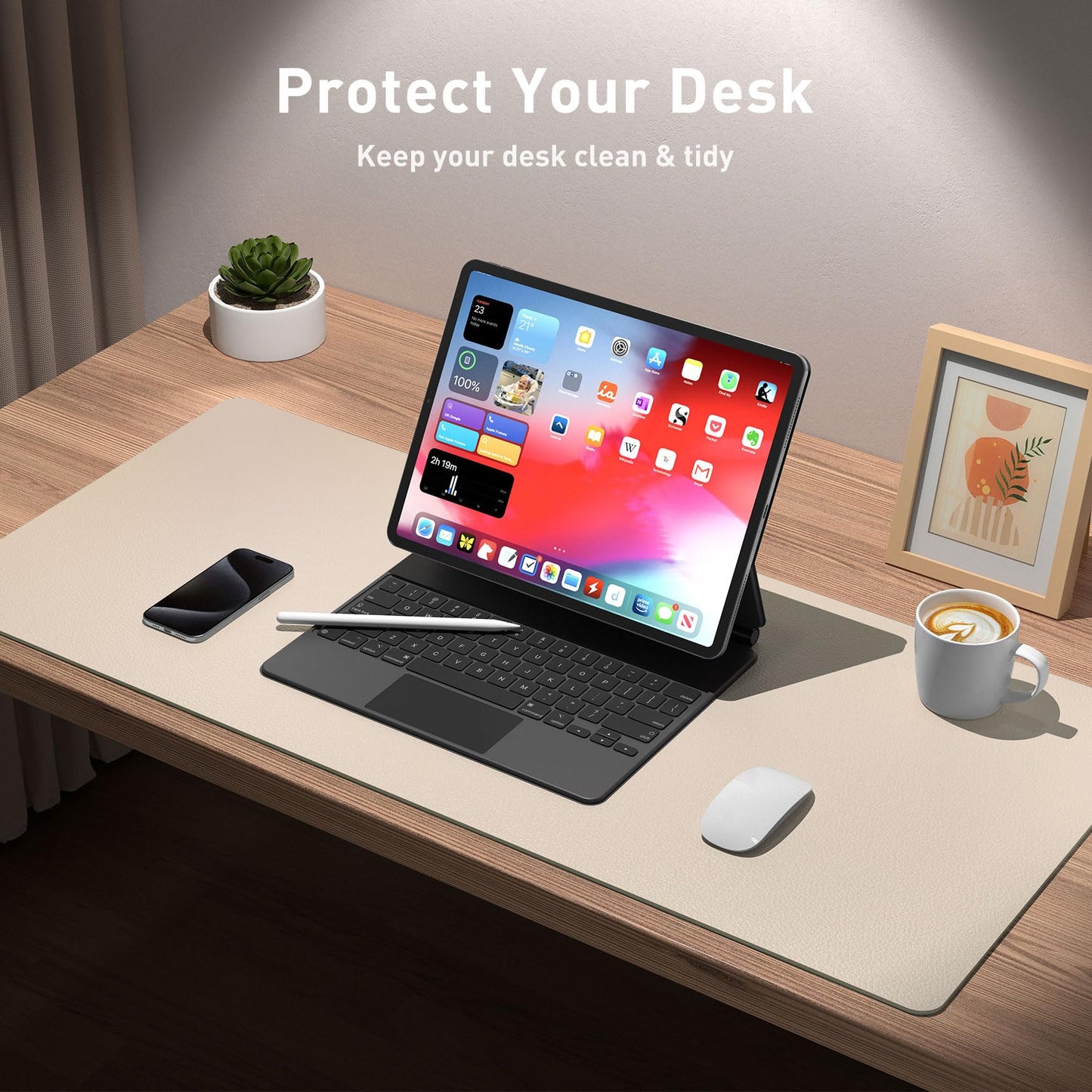 Aothia Large PU Leather Desk Pad Protector – Non-Slip Mouse Pad & Writing Mat for Office/Home