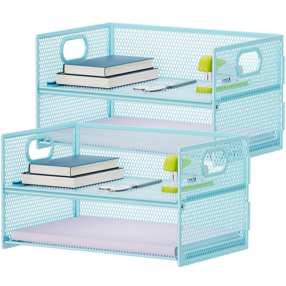 Marbrasse 2 Tier Paper Organizer Letter Tray, Mesh File Organizer with Handle, Paper Sorter Desk