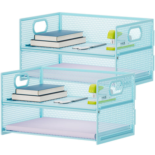 Marbrasse 2 Tier Paper Organizer Letter Tray, Mesh File Organizer with Handle, Paper Sorter Desk
