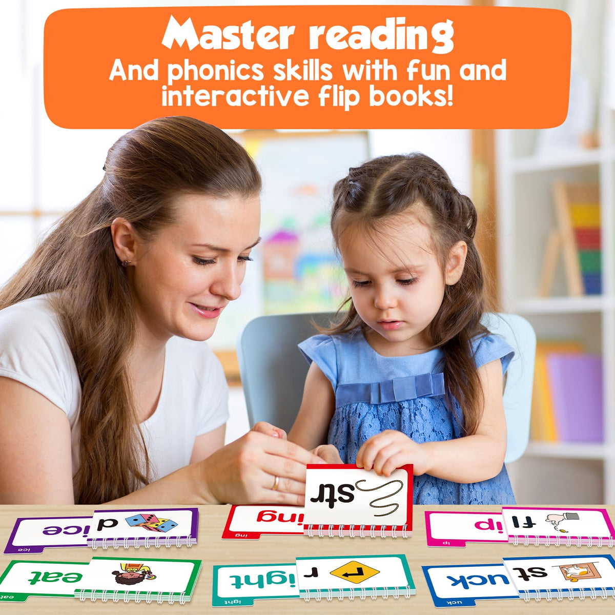 Phonics Flash Cards Word Family Build Book,Learn to Read 30 Read and Rhyme Flip Books,Sight Words