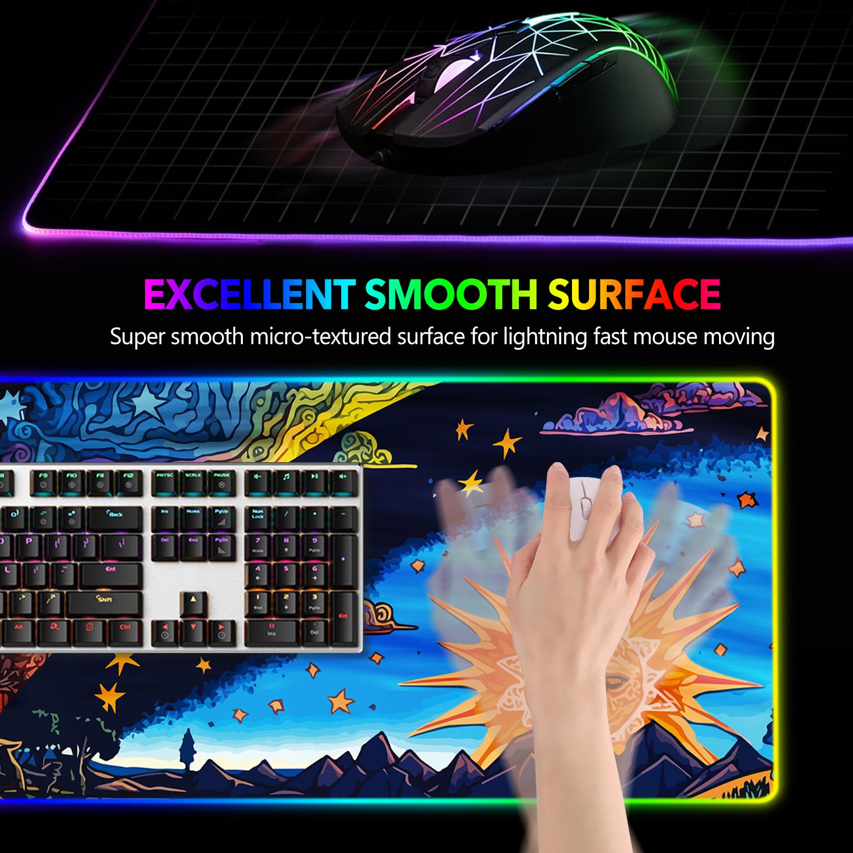 AIMSA Large Gaming Mouse Pad RGB, Keyboard Led Mousepad Extended 35.4 x 15.8 inch Non-Slip Rubber