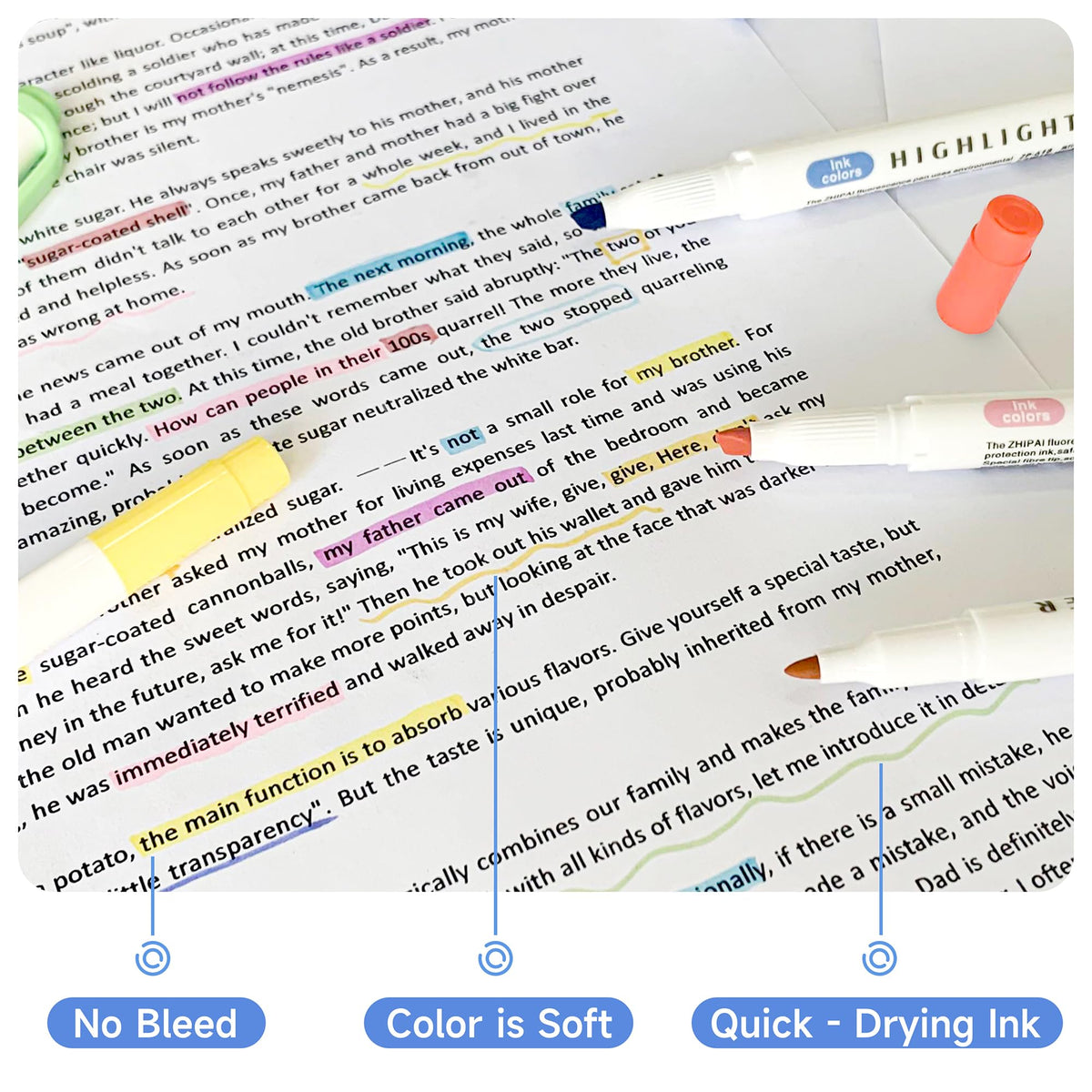 Zmcik Double Ended Highlighters with Soft Chisel Tip, 25-Pack Quick Dry Assorted Colors, Pastel