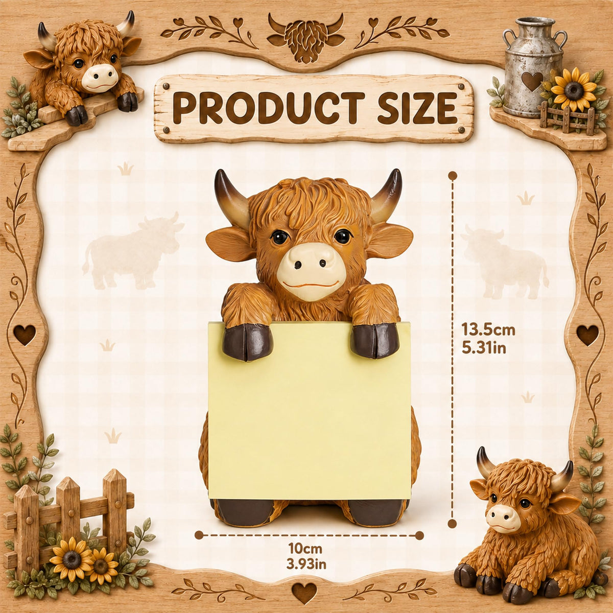 HORTIX Highland Cow Pop-Up Sticky Note Dispenser for 3 x 3 in Notes, Brown