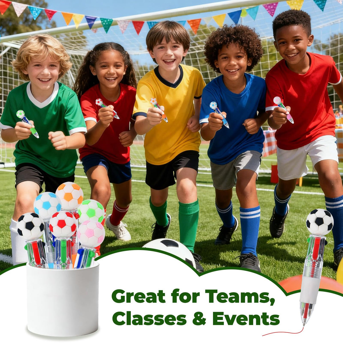 Zhirlyn Soccer Party Favors Soccer Pens Mini Multicolor Pen in One Cute Fun 4-in-1 Pens Bulk Cool
