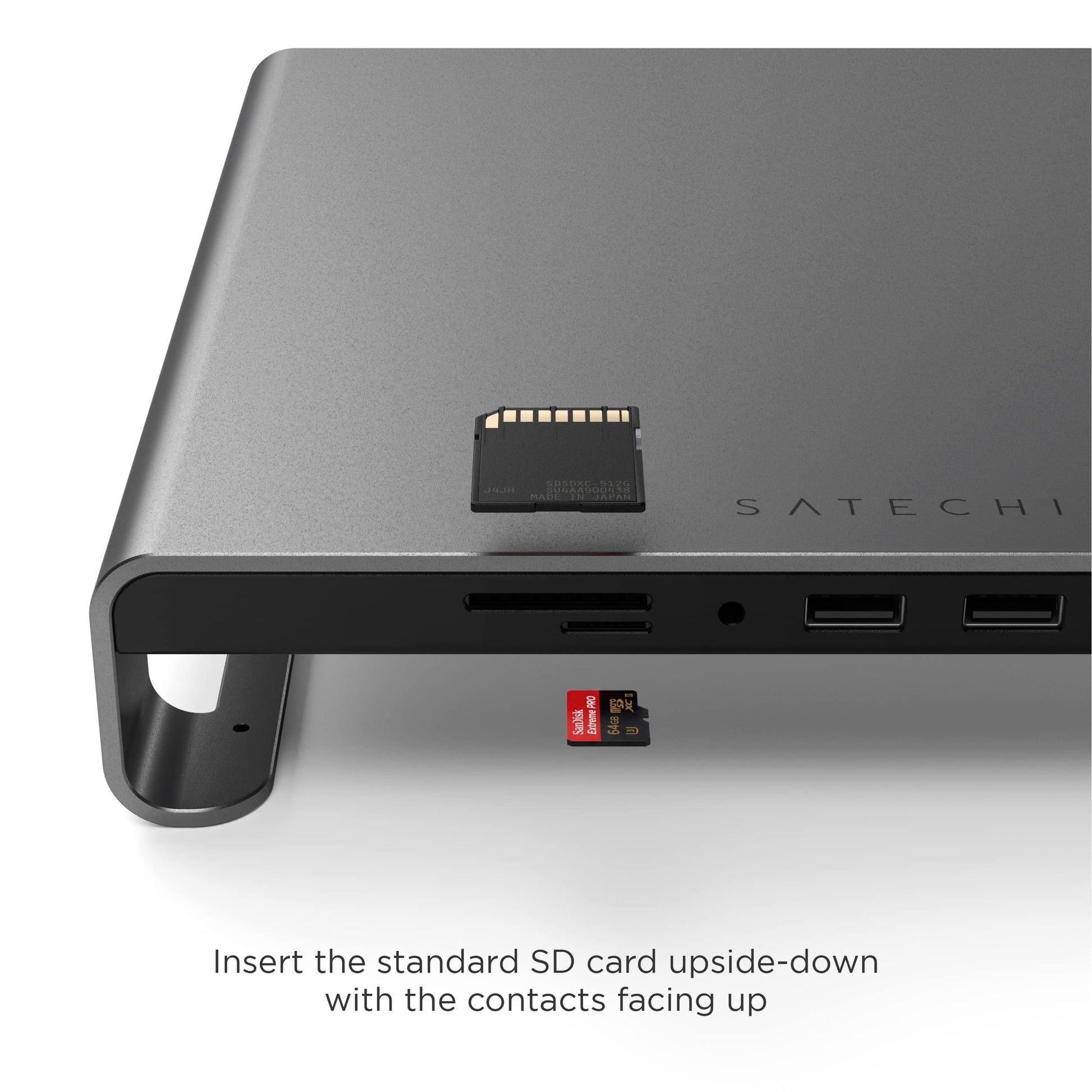 SATECHI Type-C Aluminum Monitor Stand Hub with USB-C Data, USB 3.0, Micro/SD Card Slots & 3.5mm